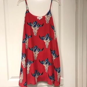Longhorn skull & floral pattern mini dress